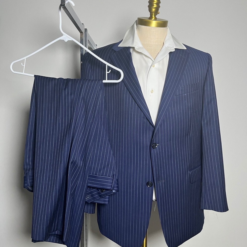 Tommy Hilfiger Suit Mens 42R 36x28 Navy Blue Pinstripe 2-Button Wool Business